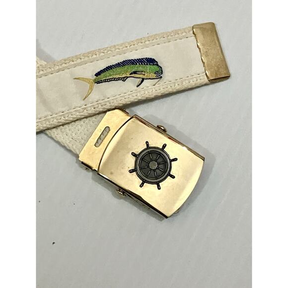 VTG Nautical Belts Canvas Webbed, USA Brass Military Buckle Ship & Wheel Boating - Picture 6 of 9